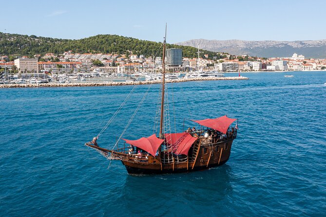 Columbo's Pirate Ship "Santa Maria" - Split Panoramic & Sunset Tour - Kašuni Beach swim and snorkel stop: quiet water, pine shade, easy entry