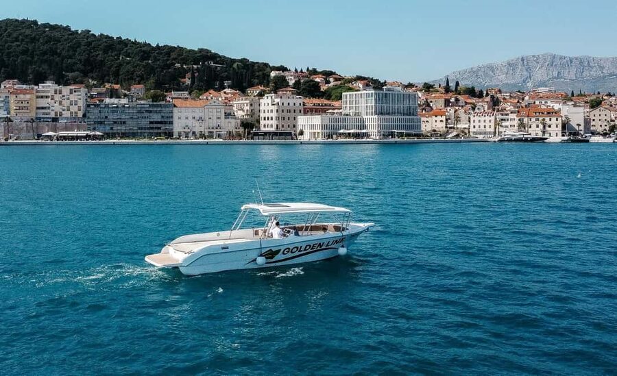 From Split: Blue Lagoon and 3 Island Boat Tour - The boat setup: sunshade, wifi, and included water so your day stays easy
