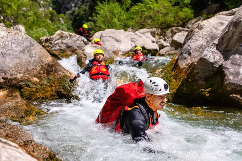 From Split/Šestanovac: Canyoning on Cetina River - Gear Up Fast: wetsuit, life-jacket, helmet, and the shoe reality