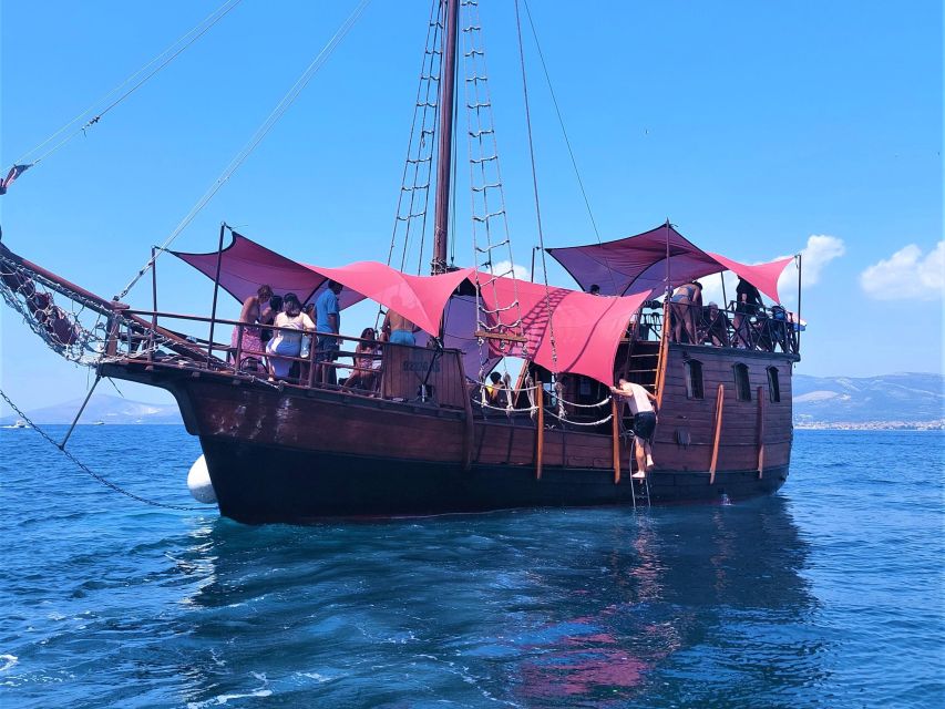 Split: Cruise on Columbo's Pirate Ship "Santa Maria" - Swim and snorkel stop: clear water, quick gear moments, and the ladder reality