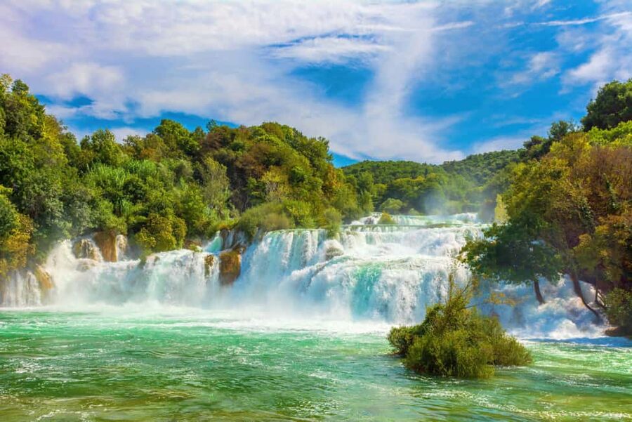 Split or Trogir: Krka Waterfalls & Wine and Food tasting - Krka National Park: waterfalls, working water mills, and birdwatching time